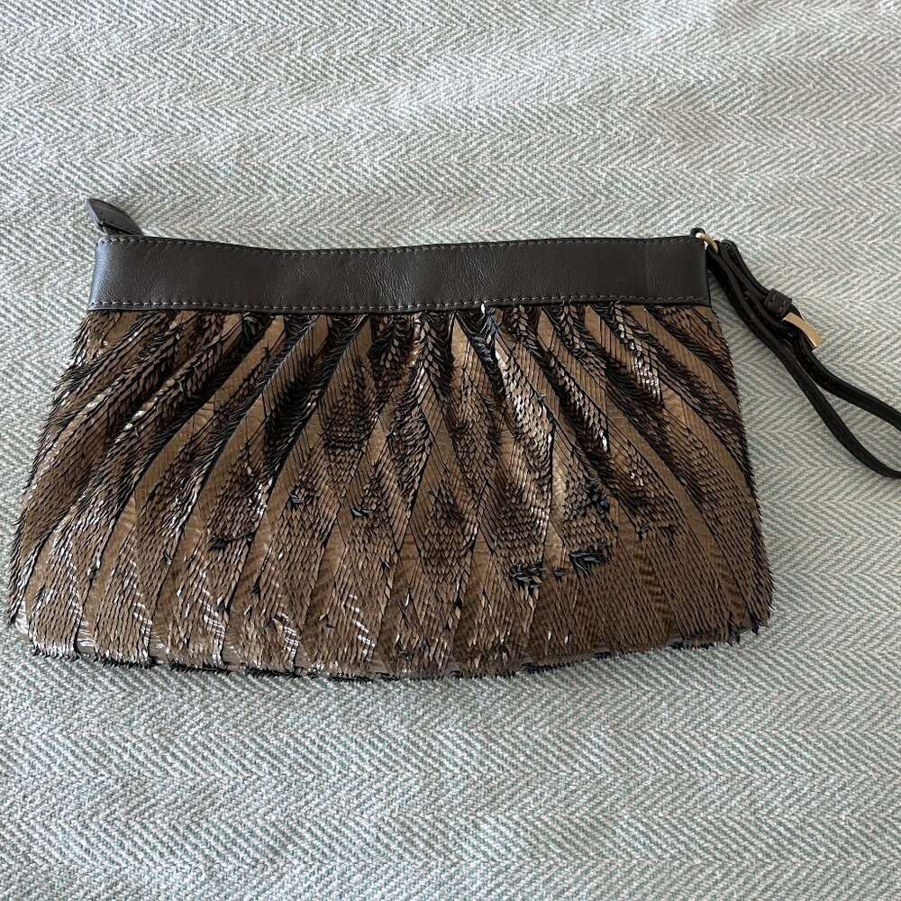 Dark Green laser cut leather clutch